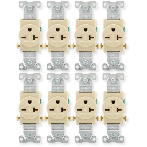 1876V-BOX Pack of 12 Arrow Heart Single Receptacles, 20 Amp, 250 Volt NEMA 6-20R, Commercial Grade, Side Wire, Nylon, Flush Mount, Electrical Outlet