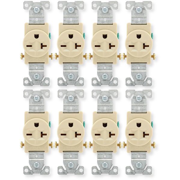 1876V-BOX Pack of 12 Arrow Heart Single Receptacles, 20 Amp, 250 Volt NEMA 6-20R, Commercial Grade, Side Wire, Nylon, Flush Mount, Electrical Outlet