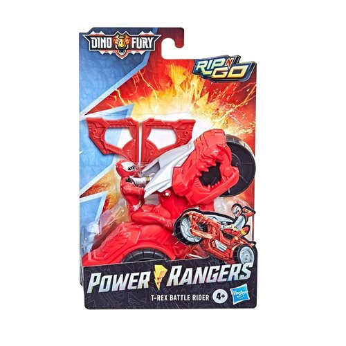 Power Rangers Dino Fury Rip N Go T-Rex Battle Rider and Dino Fury Red Ranger 6-Inch-Scale Vehicle and Action Figure, Toys Kids 4 and Up