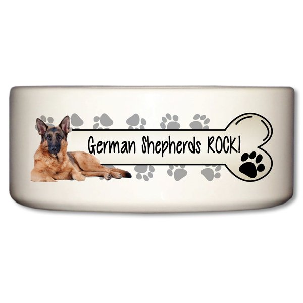 VictoryStore Pet and Dog Food Bowl - Ceramic Dog Bowl - German Shepherds Rock - Paw Prints Design