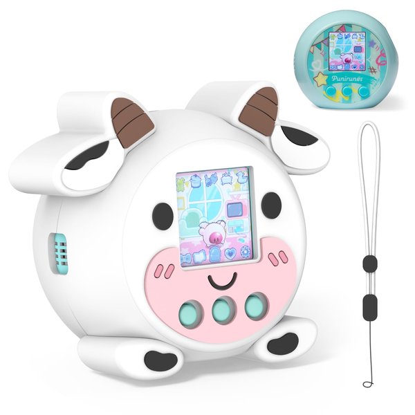 for Punirunes, Cute Cow-Shaped Shockproof Silicone Case – Lightweight, Durable, Drop-Resistant Protective Cover with Lanyard, Easy to Carry, Perfect for Kids’ Virtual Pet Toy