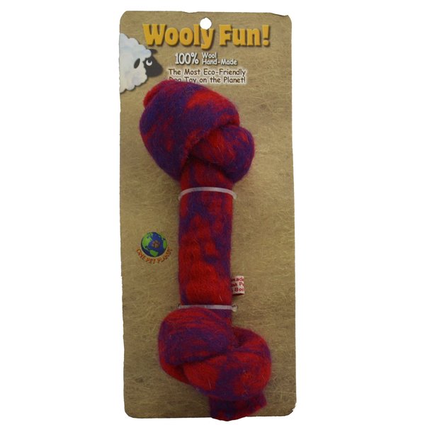 One Pet Planet Wool Knotted Bone Chew Toy, 8.5-Inch, Red