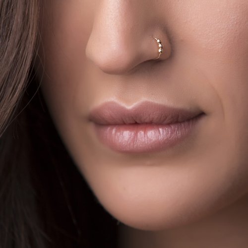 Gold Beaded Nose Ring - Dainty 8mm Hoop 24 Gauge Gold Beads Piercing – Snug 14K Gold Filled Nose Piercings – Body Jewelry Piercing Hoops – Gift Ready Purchase