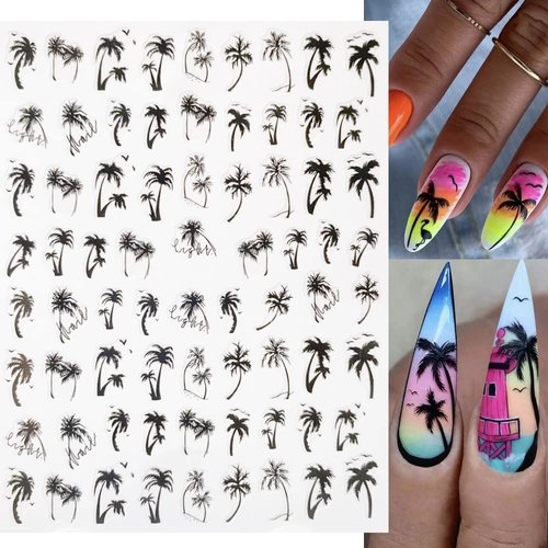 Summer Coconut Tree Nail Art Stickers Decals Palm Tree Design 3D Nail Stickers 6Pcs Tropical Style Designer Nail Decals for Acrylic Nail Art Decorations Supplies Manicure DIY Nail Art Decor Accessories