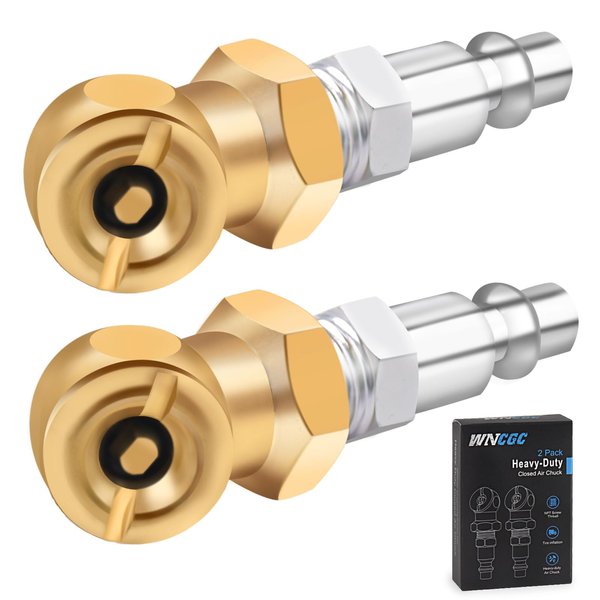 WNCGC 1/4" Portable Air Chuck Closed Brass Ball Inflator for Inflator Gauge Compressor Accessories, 2 Pack