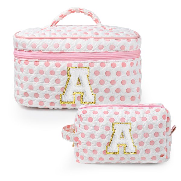 YOOLIFE Christmas Gifts for 5 6 7 8 9 10 11 12 13 14 15 16 Year Old Birthday Gifts |Initial Makeup Bag | Cosmetic Bag丨Travel Toiletry Bag| Bridesmaid Friend Sister Wife Girlfriend Gifts Pink A