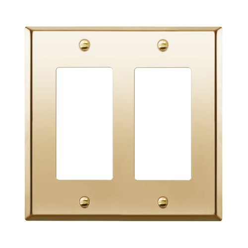 ENERLITES Decorator Switch or Receptacle Outlet Metal Wall Plate, Stainless Steel Corrosion Resistant, Size 2-Gang 4.50" x 4.57", Stainless Steel 201, 7732-PB, Polished Brass, Gold