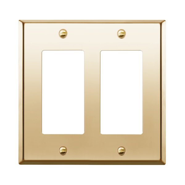 ENERLITES Decorator Switch or Receptacle Outlet Metal Wall Plate, Stainless Steel Corrosion Resistant, Size 2-Gang 4.50" x 4.57", Stainless Steel 201, 7732-PB, Polished Brass, Gold