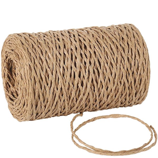 Tenn Well Paper String, 328 Feet 2mm Craft Raffia Ribbon for Gift Wrapping, Natural Raffia Yarn for Crocheting, Crafting, Packing