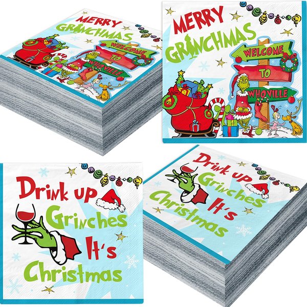 48Pcs Christmas Party Decorations Christmas Party Supplies Tableware Set Christmas Napkins Christmas Tableware for Friendsmas Christmas Party Decorations Happy Holidays Decorations