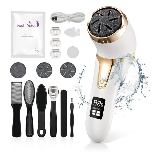 Electric Foot Callus Remover with Vacuum,AMPK Professional Pedicure Tools Kit Foot File Scraper,Waterproof Callus Remover Kit with 3Heads,2Speed,Battery Display for Callused Dead Hard Cracked Dry Skin