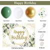 Greenery Happy Birthday Party Decorations Balloon Set,with Eucalyptus Leaves Backdrop Banner,Sage Green Gold Balloon Garland Kit Arch for Girl Women Safari Jungle Birthday Party Supplies (Greenery)
