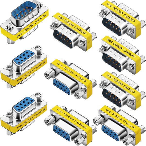 Warmstor 10-Pack 9Pin RS232 Serial Cable DB9 Male to Male/Female to Female Mini Gender Changer Adapter Coupler Connector