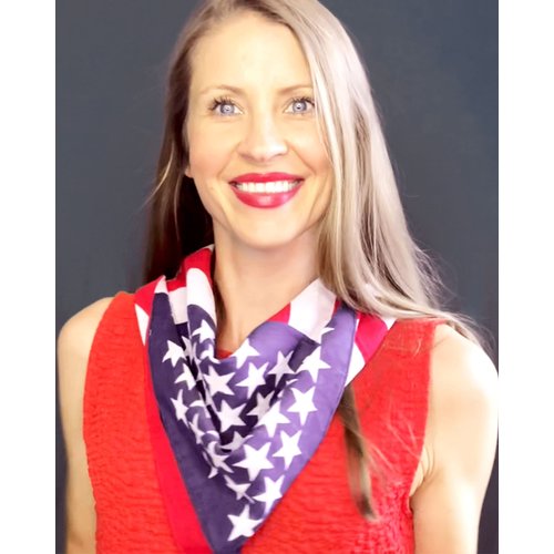 Shimmer Anna Shine Red White and Blue American Flag Bandana Headband USA for Men and Women - Neck and Face Scarf Head Wrap (Red White and Blue Cotton USA)