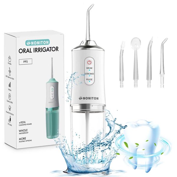 NONITON Water Flosser for Teeth Cordless Water Flossers Dental Oral Irrigator with DIY Mode 4 Jet Tips, IPX7 Waterproof,Portable and Rechargeable for Home&Travel, Yellow