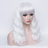 BERON White Wavy Wigs Women Medium Length Hair Wig with Bangs Curly Synthetic Wigs for Cosplay Party Daily Use Wigs with Wig Cap