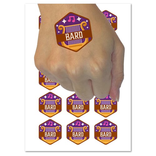 RPG Class Bard Games Fantasy Gaming Temporary Tattoo Water Resistant Fake Body Art Set Collection - 15 2" Tattoos (1 Sheet)