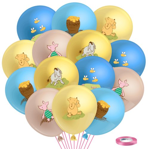 BOpusai 50Pcs Vintage Winnie Balloon 12 inch Cute Cartoon Bear and Friends Latex Balloons with Ribbon Retro Theme Party Decoration Supplies for Boys Girls Baby Shower Kids Birthday Party Arch Décor