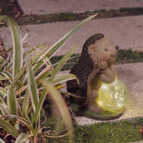 DiliComing Solar Garden Sculpture-Statue Hedgehog-Gifts - Outdoor Lawn Décor Hedgehog Sculpture with Solar Balls for Garden Yard Lawn Balcony and Home, for Mom