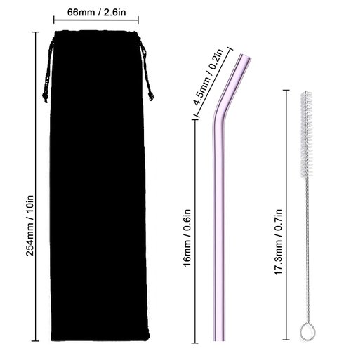 Glass Straw – 10pcs Pink Bent Glass Straw Set, 8'' Reusable Straws With Cleaning Brush For Tumblers, Tervis, Mason Jars (Pink 10pcs)