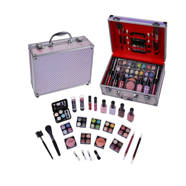 Cameo Holographic Carry All Trunk Train Case with Makeup and Reusable Aluminum Case