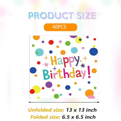 40PCS Birthday Party Supplies Happy Birthday Napkins Colorful Dots Designs Napkins Disposable Paper Napkins丨Dinner Picnic Cocktail Birthday Decoration for Girl Woman