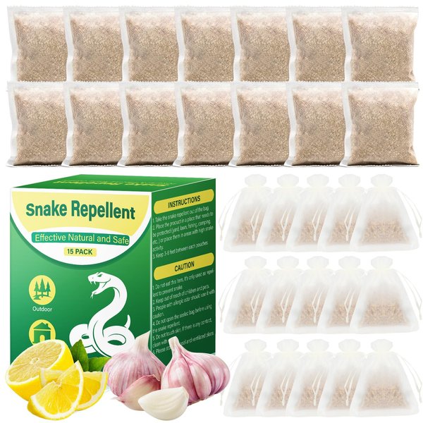 Snake Repellent for Yard Pet Safe, 15 Pack Snakes Away Natural Repellent Pouches for Outdoor Indoor, Snake Be Gone Deterrents for Outside Lawn Garden Camping Fishing