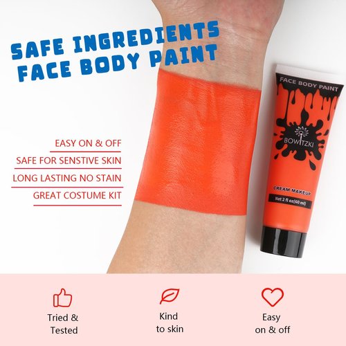 Bowitzki Face and Body Paint 2oz Cream Makeup 60ml Water Based Face Painting Special Effects For Adults Children Kids Halloween Christmas Party Stage Cosplay (Orange)