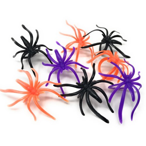288 Bulk Halloween Spider Ring Assortment - Orange, Purple, Black, and Glow-in-the-Dark Creepy Crawly Party Favors, Treats, and Cupcake Toppers