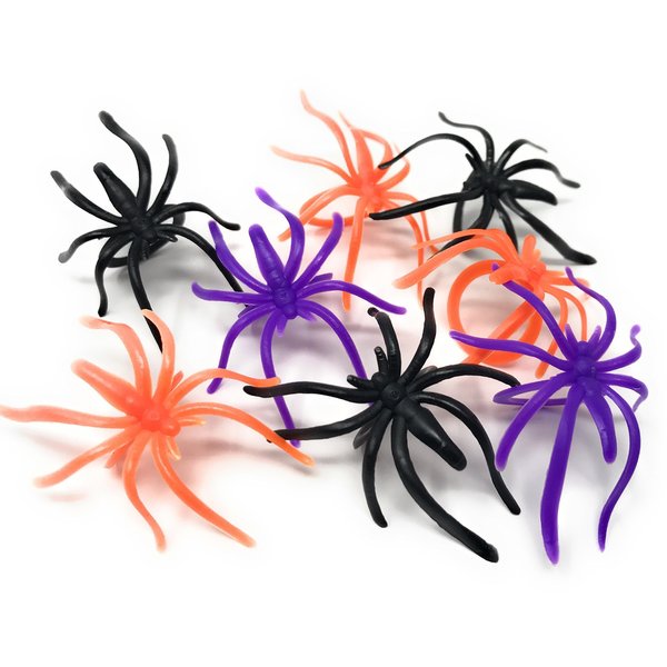 288 Bulk Halloween Spider Ring Assortment - Orange, Purple, Black, and Glow-in-the-Dark Creepy Crawly Party Favors, Treats, and Cupcake Toppers