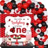 Sursurprise Ladybug First Birthday Decorations, Our Little Ladybug Is Turning One Balloon Garland Arch Kit with Backdrop for Girls Ladybug 1st Birthday Party Supplies