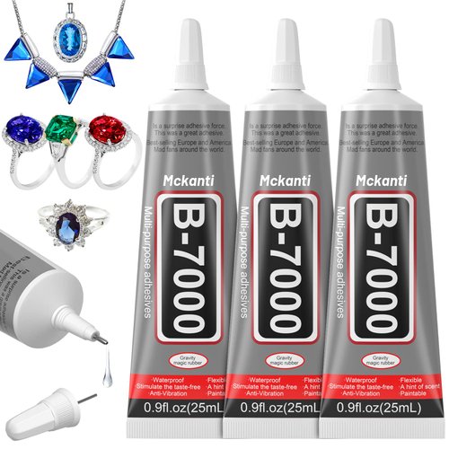 Upgrade B-7000 Jewelry Bead Glue for Crystal Rhinestone, Clear Fabric Glue 3Pcs 25ml 0.9 fl oz Multipurpose Adhesive for Rhinestone Crafts Fabric Metal Stone Nail Art Wood Glass(75ml / 2.7oz in total)
