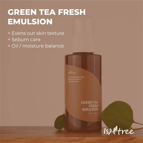 ISNTREE Green Tea Fresh Emulsion 120ml 4.05 fl.oz | Green tea extract from Jeju | Balances Oil & Moisture | Lightweight texture