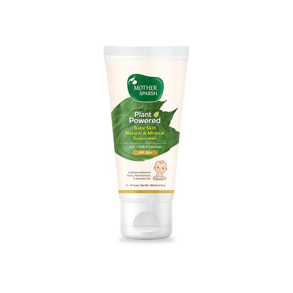 Mother Sparsh Natural Baby Sunscreen Lotion with Organic Ingredients, SPF 30+, Plant derived 95% Bio Based Ingredients - UVA/UVB Protection, 100ml