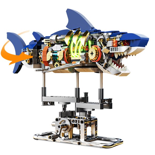 687 Pcs Mechanical Shark Building Block Set with LED Lights for Boys, Movable Ocean Shark Building Toy Set, Deep Sea Animal Building Block Toys Home Decor for Kids Boys 6-12