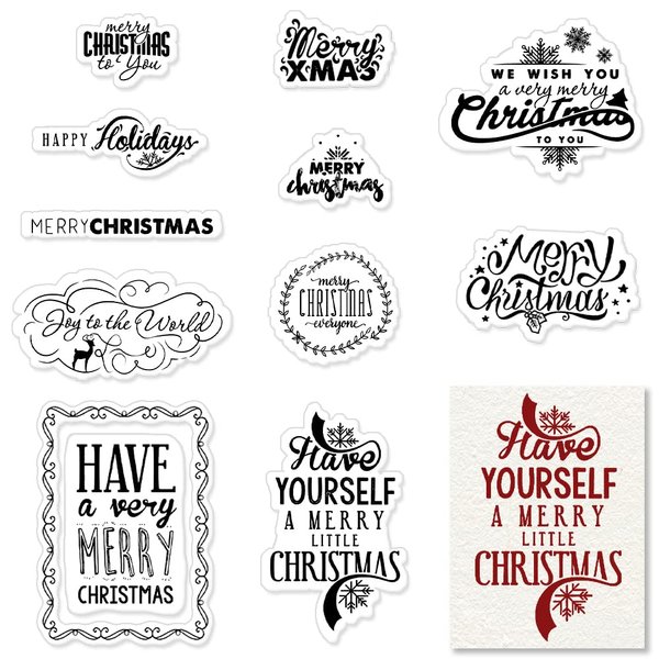 Merry Christmas Clear Stamps for Card Making, Holiday Greetings Words Clear Rubber Stamps with Sentiment for Christmas Crafts Scrapbooking Album Paper Card Making Stamps Decoration