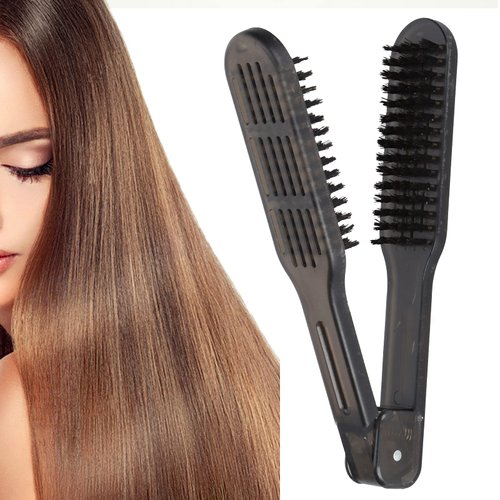 Double-Sided Boar Bristle Hair Straightening Comb with Clamp - Hair Detangler and Styling Tool to Reduce Split Ends