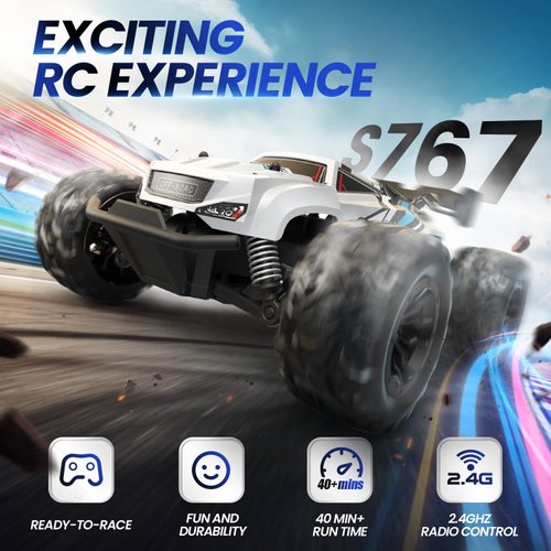 DEERC RC Car, Remote Control Car W/ 2 Batteries for 40 Min Play, All-Terrain Monster Truck 2.4GHz Rock Crawler Toy Gift for Boys Girls Kids Beginners
