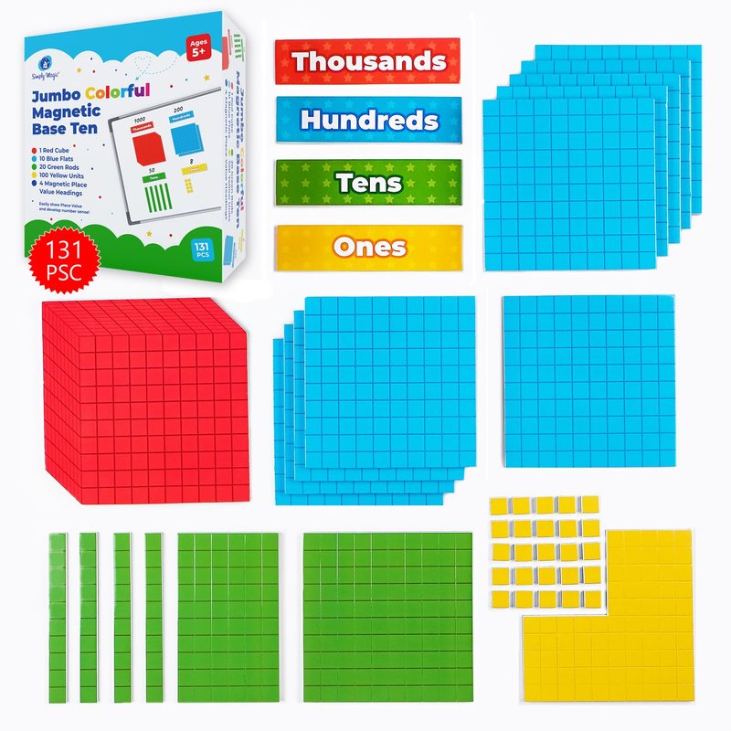 Simply magic 131+4 PCS Jumbo Colorful Magnetic Base Ten Blocks for Math ...