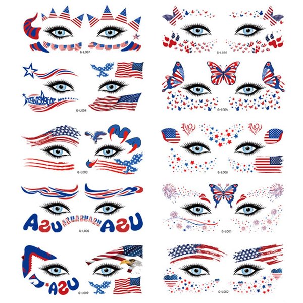 VICIYOO 4th of July Temporary Tattoos 10 Sheets Independence Day Face Tattoos American Flag Butterfly Heart Shapes Tattoo Stickers Patriotic Fake Tattoos for Adults Kids Party Supplies