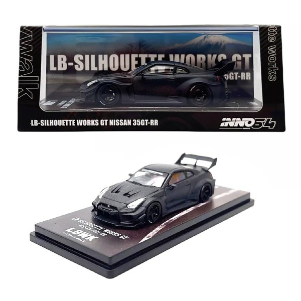 1:64 Scale Diecast Model Car Compatible with LB-Silhouette Works GT Nissan 35GT-RR Black Carbon Limited Edition by Inno64 IN64-LBWKR35-FC