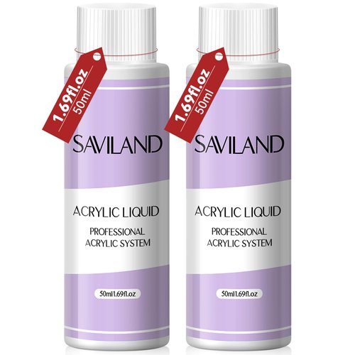 Saviland Professional Acrylic Liquid Monomer Set - (1.69 Oz, Pack of 2), Non-Yellowing, Medium Time Drying Acrylic Liquid - Monomer for Extension & Carving Acrylic Nails