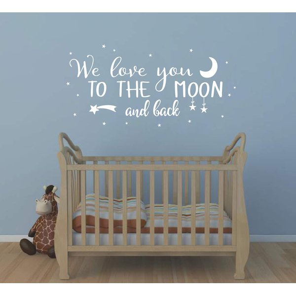 Wall Decal Kids We Love You to The Moon and Back Quote Wall Decals Nursery Vinyl Wall Stickers for Baby Boys and Grils Bedroom Scandinavian Wall Decal (Y29) (White)