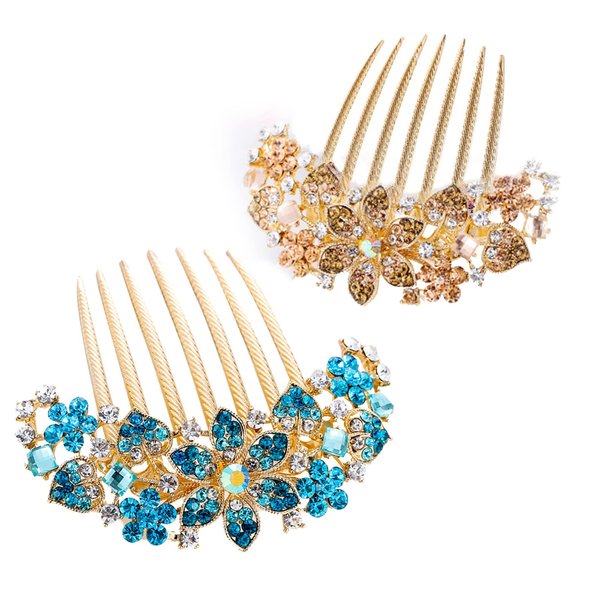 2 PCS Flower Bridal Hair Comb Rhinestone Barrette Hairpin for Women Decorative Chinese Style Hair Clips Hair Accessories