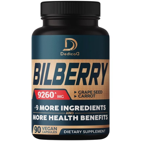 DEDICAD 10in1 Bilberry Extract for Eyes Supplement 9260mg - 3 Month Supply with Grape Seed, Carrot, Elderberry, Eyebright & More - 90 Capsules - Vision Supplement
