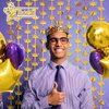 MENSTARSI Gold Party Decorations,2 Pack King Crown Shaped Gold Backdrop,3.3x6.6ft Each Gold Foil Fringe Curtains Perfect for Golden 50th 60th Birthday Decorations for Men for Boy,2025 Graduation Party