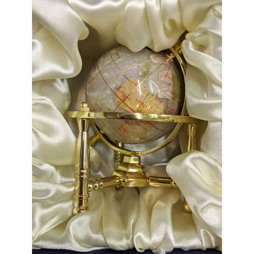 Unique Art 6-Inch Tall Pearl Swirl Ocean Mini Table Top Gemstone World Globe with Gold Tripod