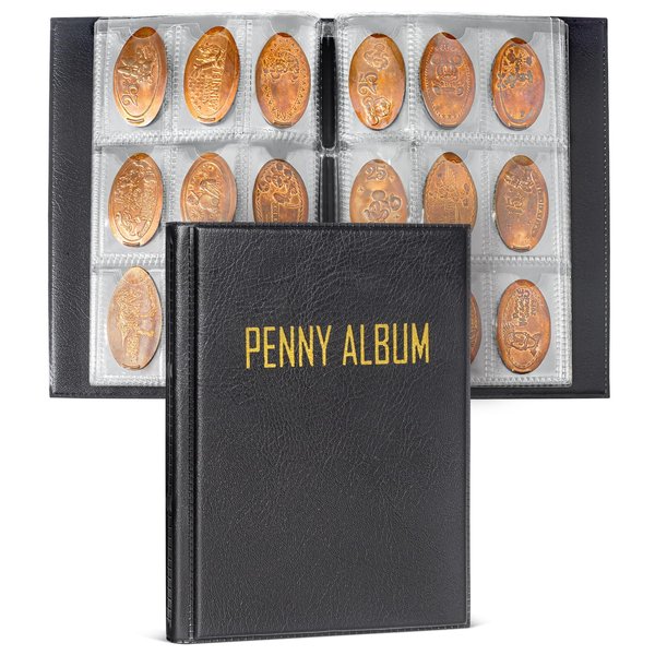CollectHall Mini Pressed Penny Book, Penny Album Hoold 108 Coins, Portable Penny Holder For Collectors, Fit for Travel and Home Use, Black