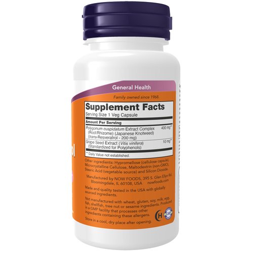 NOW Foods Supplements, Natural Resveratrol 200 mg with Red Wine Extract, 60 Veg Capsules
