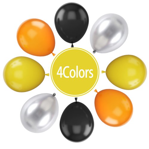 Paready Black Orange Yellow Balloons, 60 Pcs 12 Inch Orange Black Yellow and Metallic Silver Balloons, Black Orange Party Balloons for Kids Construction Theme Birthday Baby Shower Party Decorations